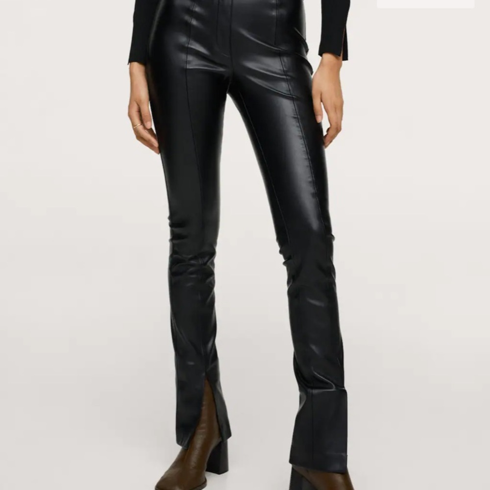 Mango leather slit pants